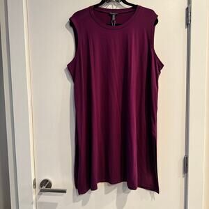 New Eileen Fisher Tunic Top Purple Round Neck Side Slit Sleeveless Sz XL Women's
